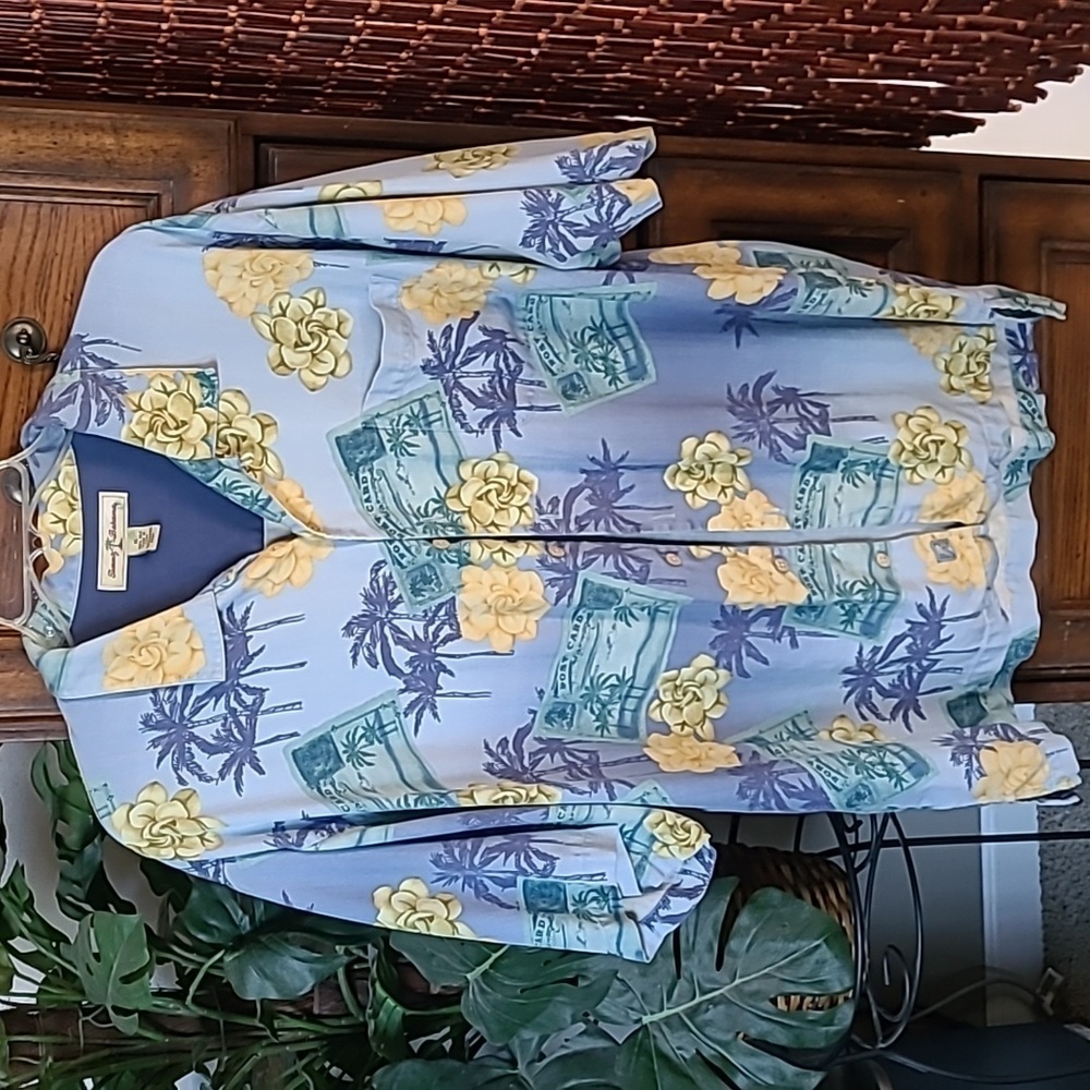 Tommy Bahama Vintage Post Cards Silk Shirt Size XL